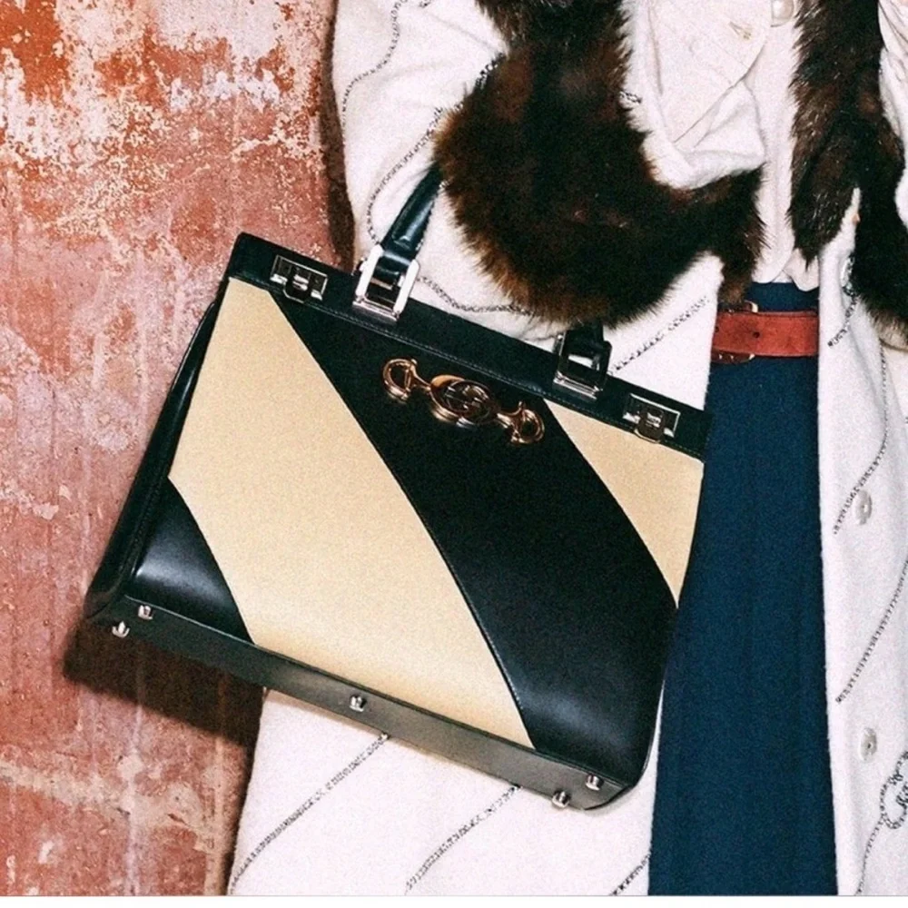 Gucci Zumi Black and Cream Satchel - Picture 2 of 12